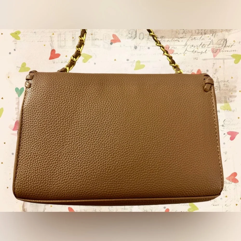 Tory Burch Leather Marion Whipstitch Crossbody Bag with Leather/Gold Chain Strap